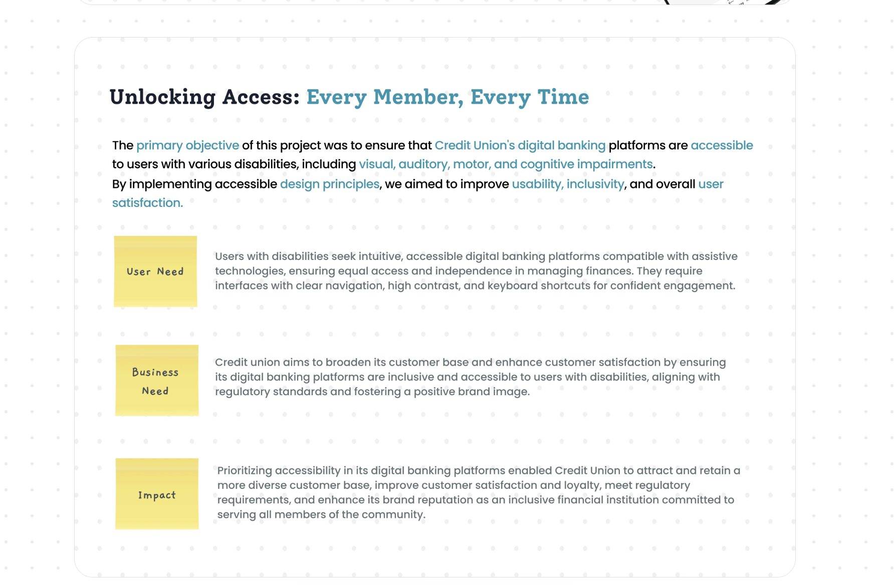 Unlocking access — user need, business need, impact