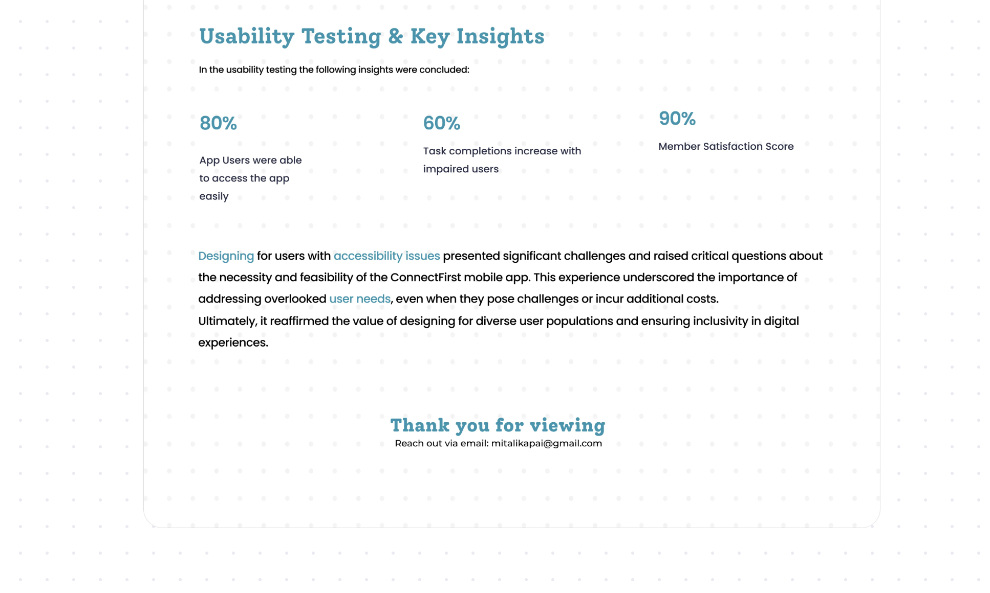 Usability testing and key insights