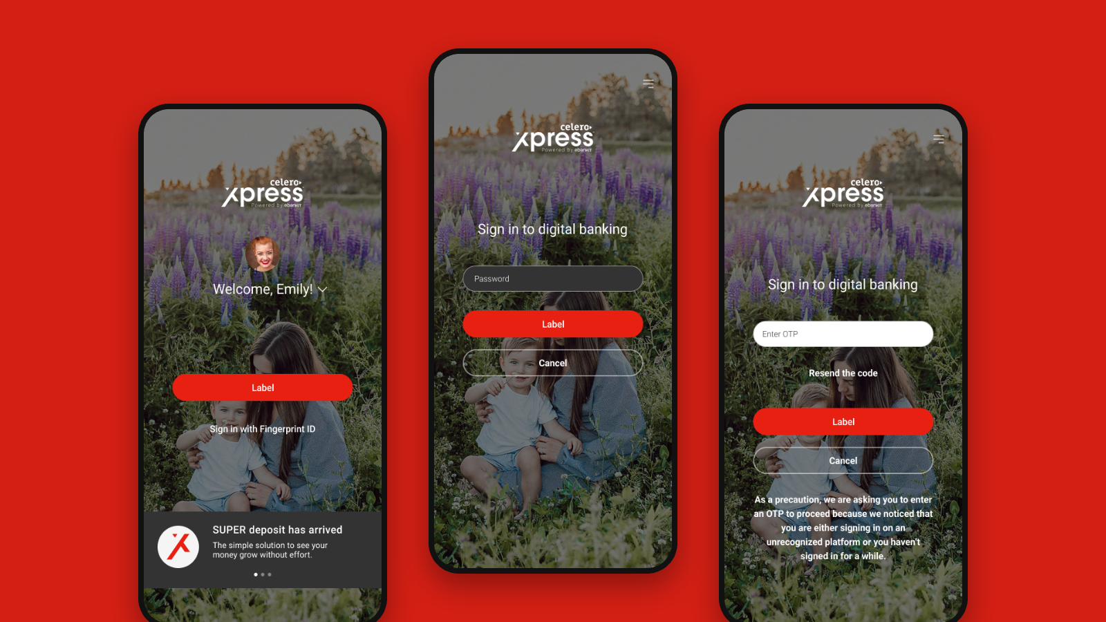 Celero Xpress sign-in screens