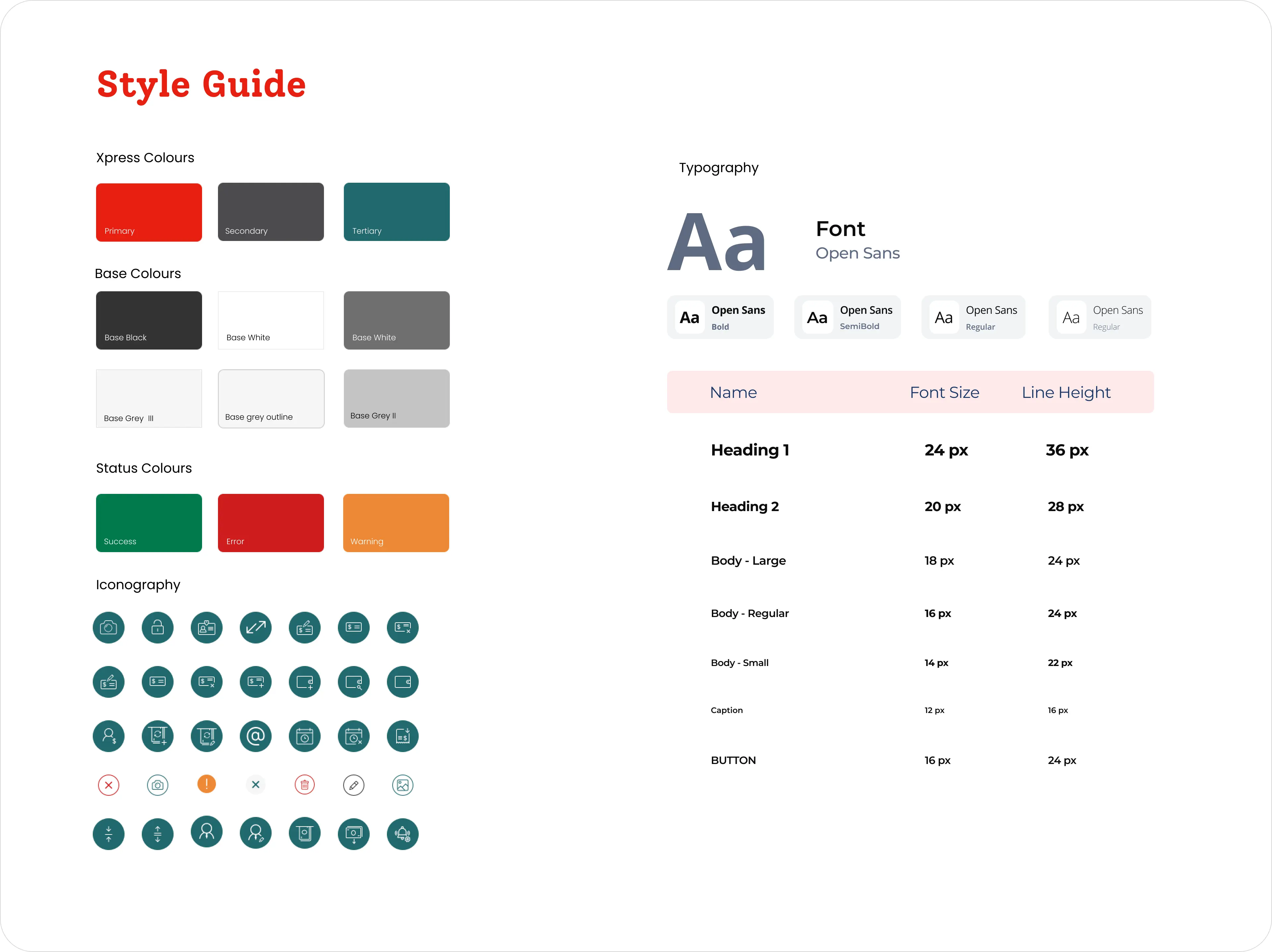Xpress style guide — colours, typography, iconography