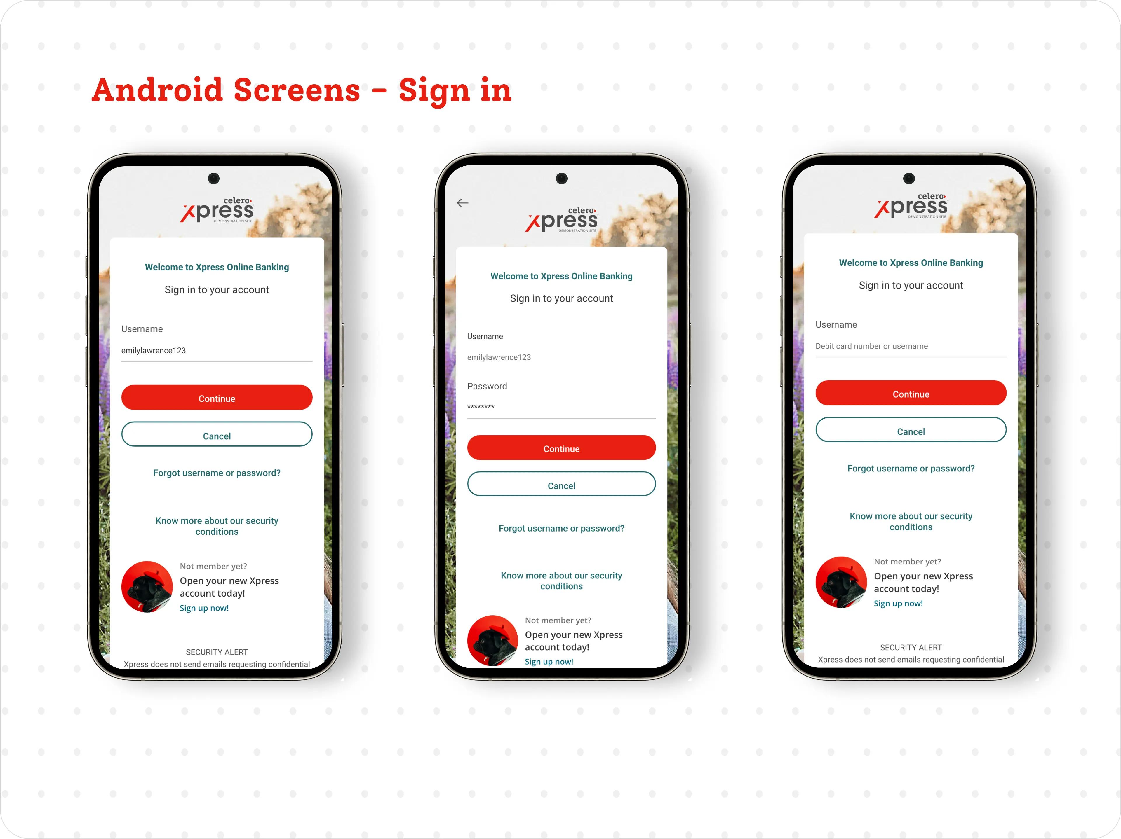 Android sign-in screens