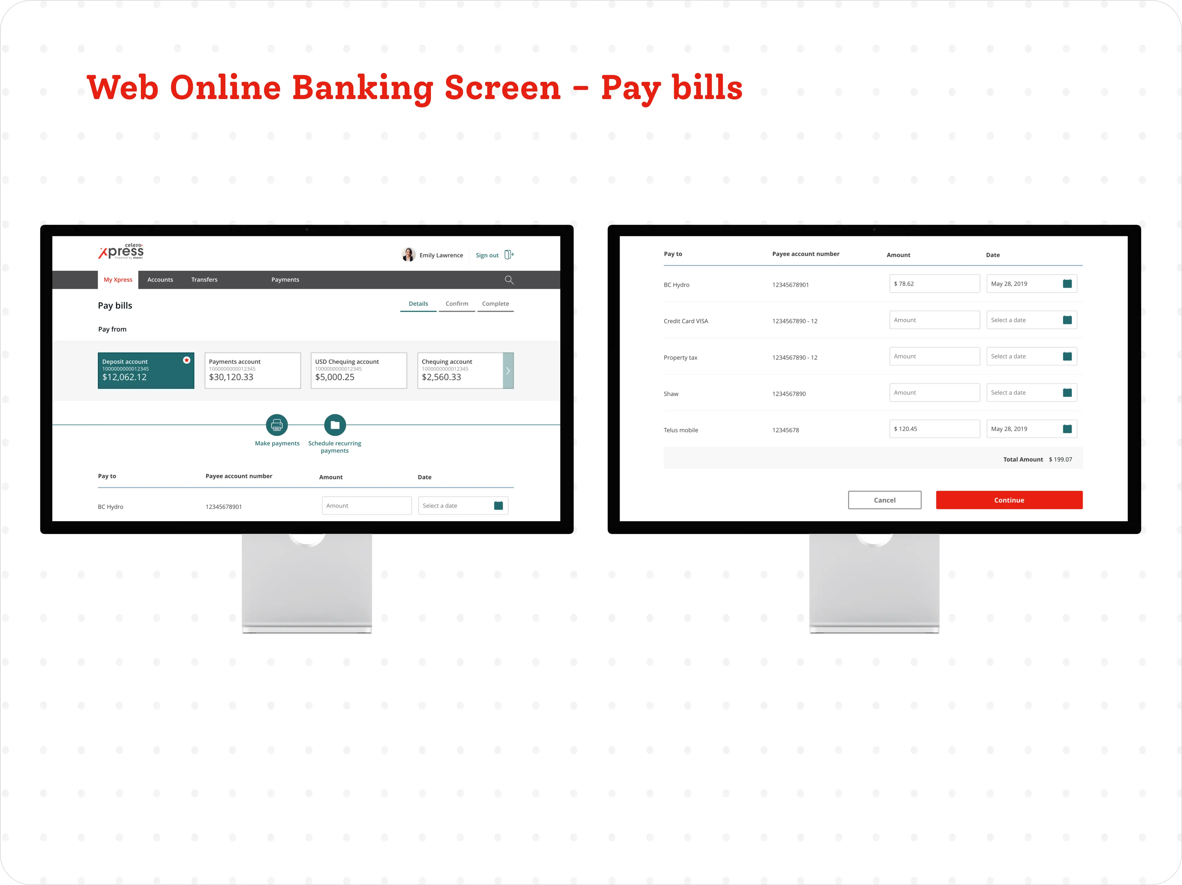 Web online banking account transactions
