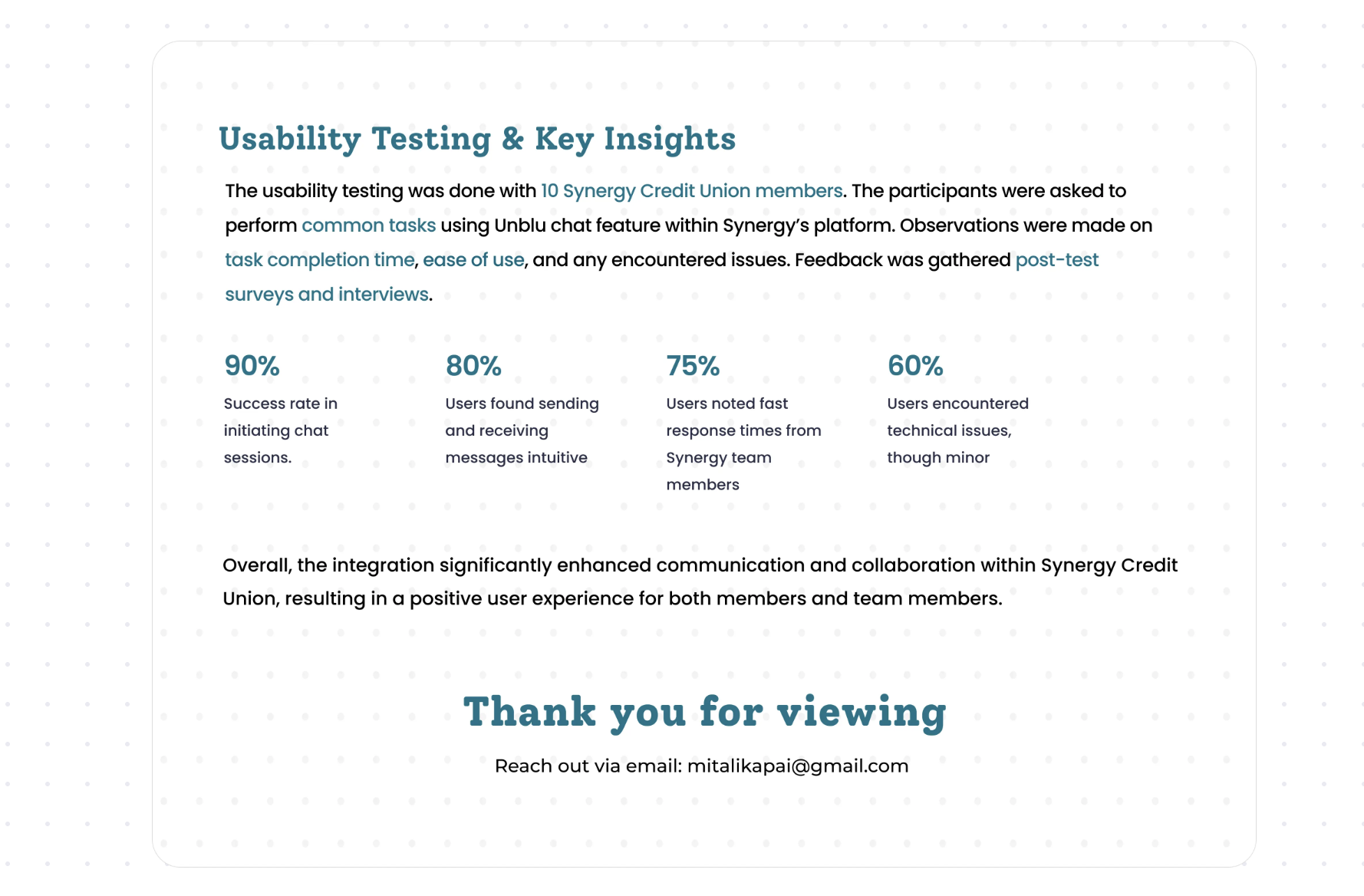 Usability testing and key insights