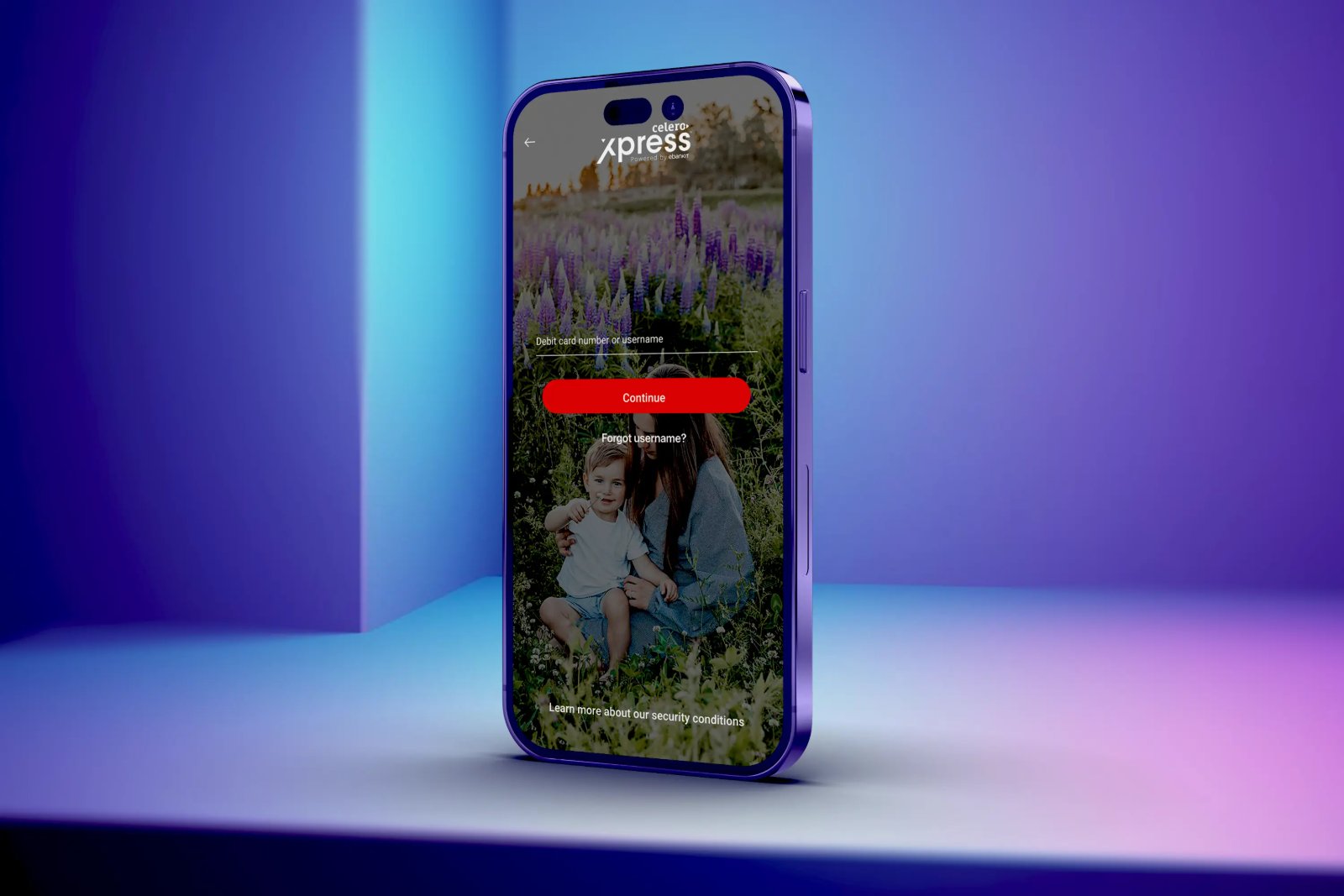 Celero Xpress digital banking app on a smartphone